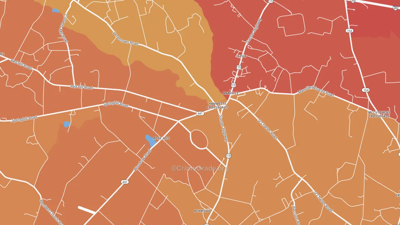 Manville, SC Map of Vehicle Theft Rates