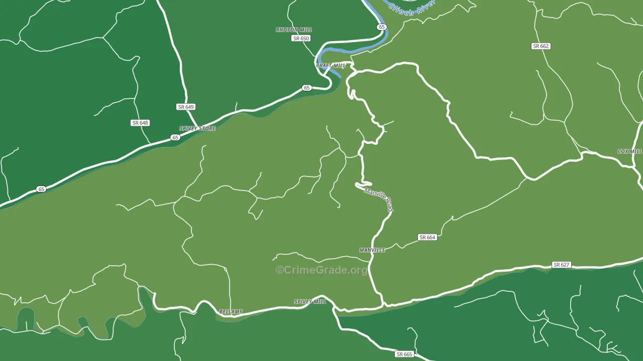 Manville, VA Map of Vehicle Theft Rates