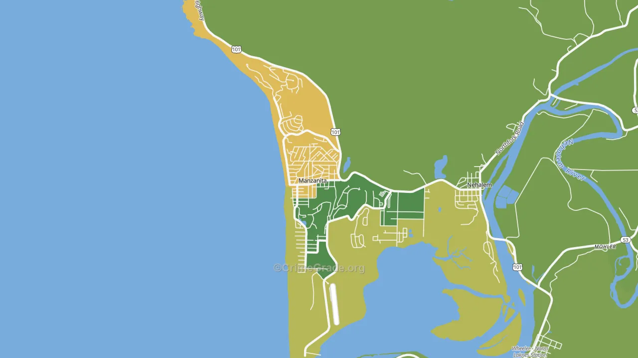Manzanita, OR Map of Vehicle Theft Rates