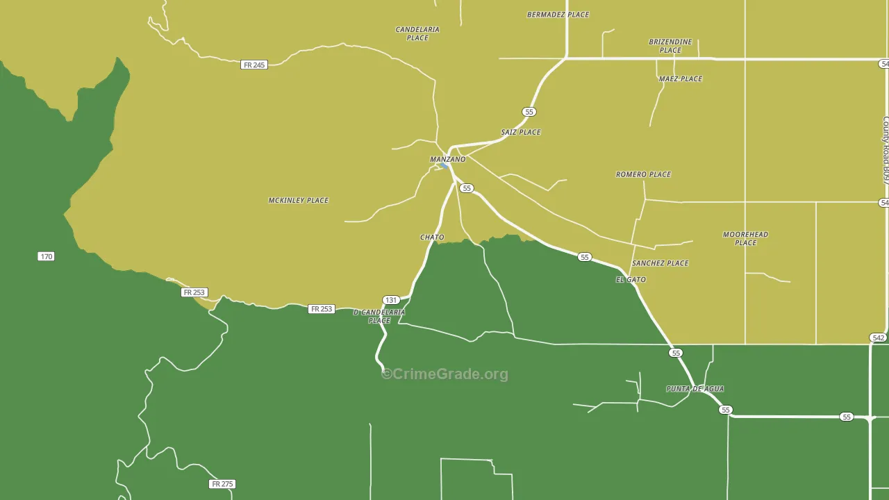 Manzano, NM Map of Vehicle Theft Rates