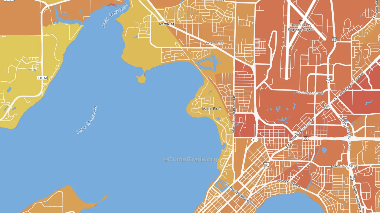 Maple Bluff, WI Map of Vehicle Theft Rates