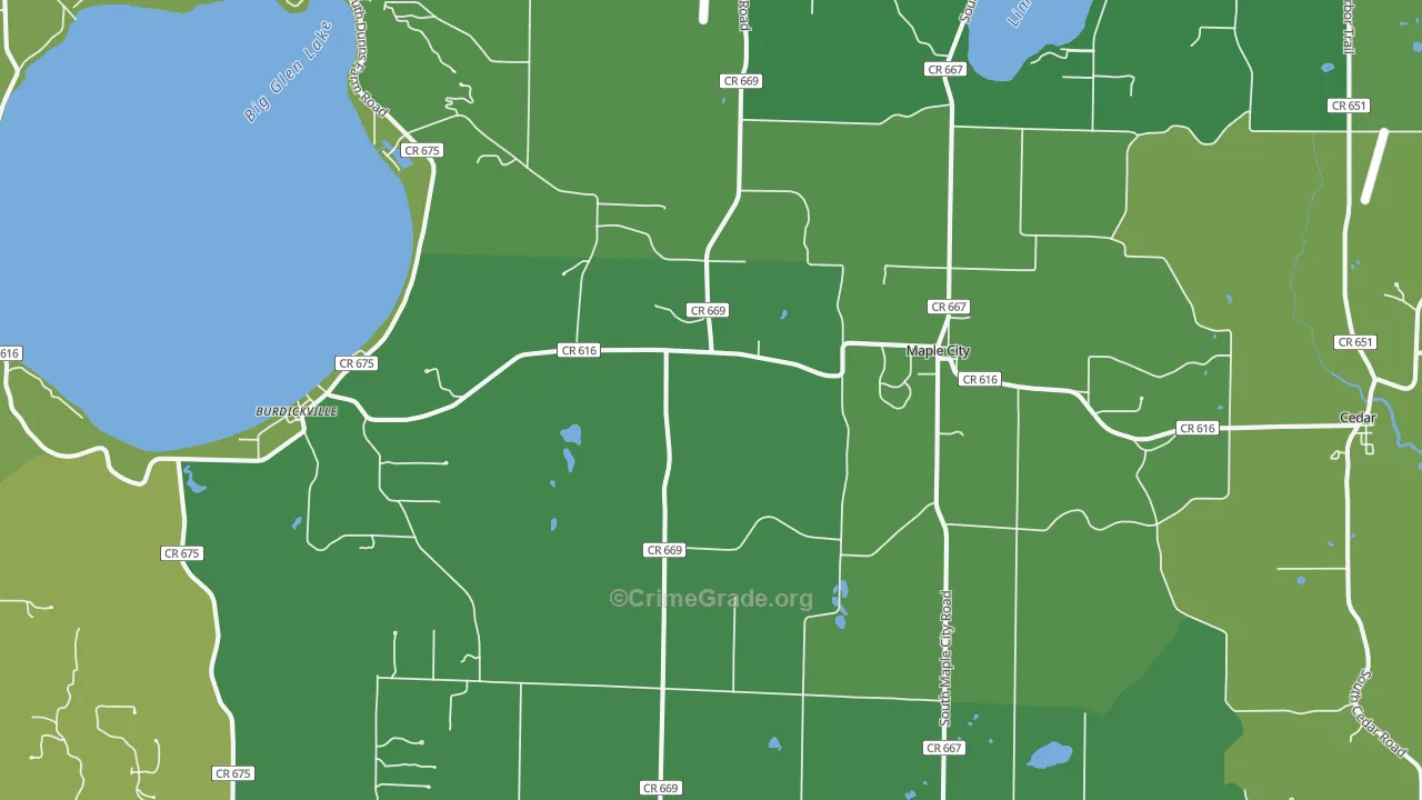 Maple City, MI Map of Vehicle Theft Rates