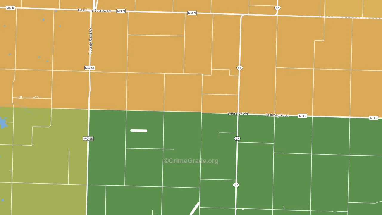 Maple Grove, MO Map of Vehicle Theft Rates
