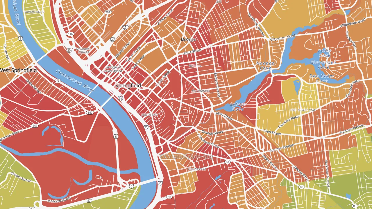 Maple High-Six Corners, Springfield, MA Map of Vehicle Theft Rates