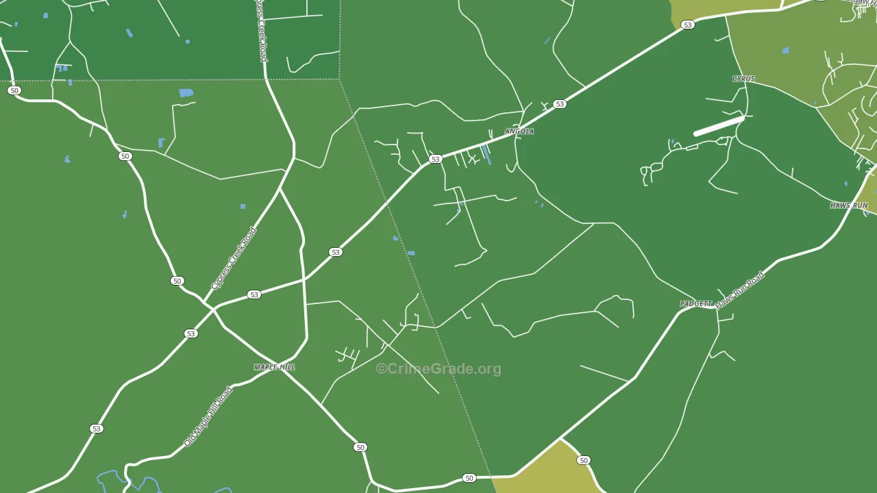 Maple Hill, NC Map of Vehicle Theft Rates