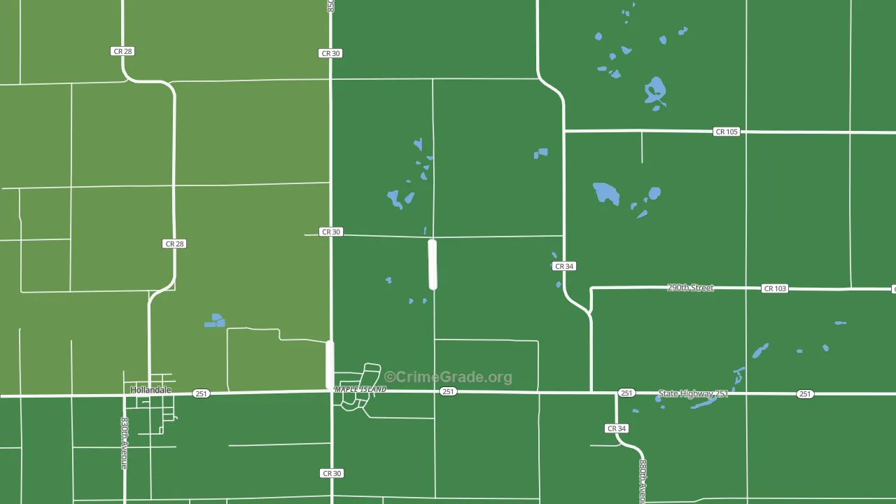 Maple Island, MN Map of Vehicle Theft Rates