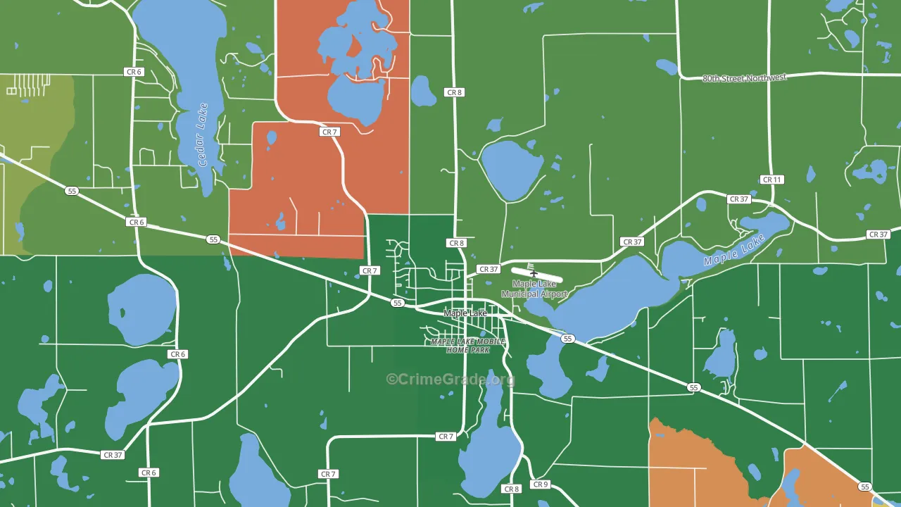 Maple Lake, MN Map of Vehicle Theft Rates