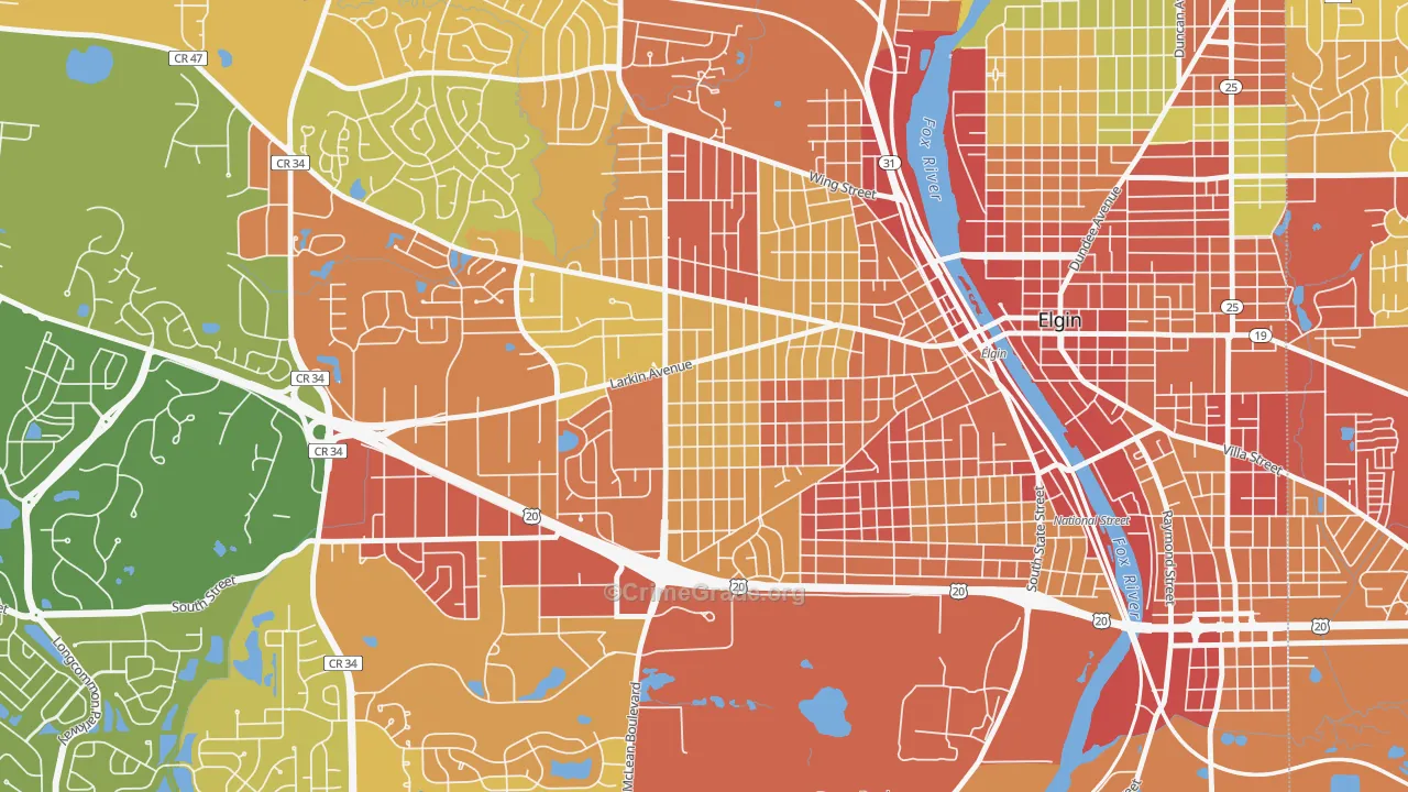 Maple Manor, Elgin, IL Map of Vehicle Theft Rates
