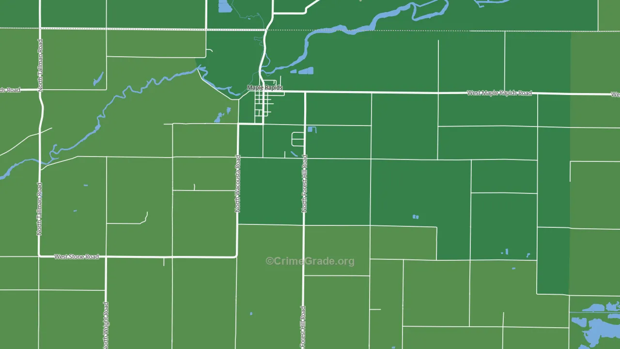 Maple Rapids, MI Map of Vehicle Theft Rates