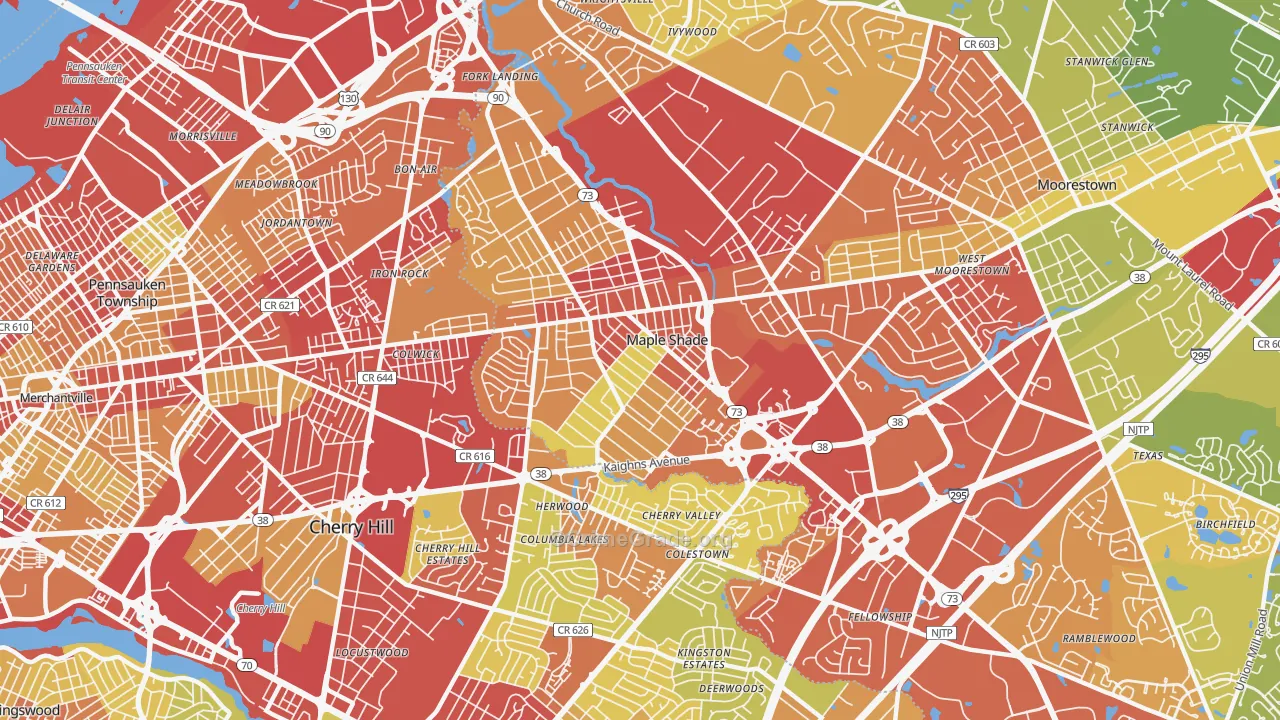 Maple Shade, NJ Map of Vehicle Theft Rates