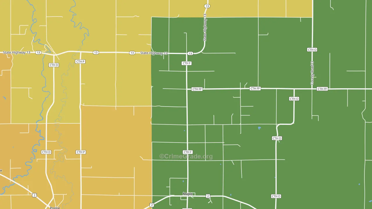 Maple, WI Map of Vehicle Theft Rates