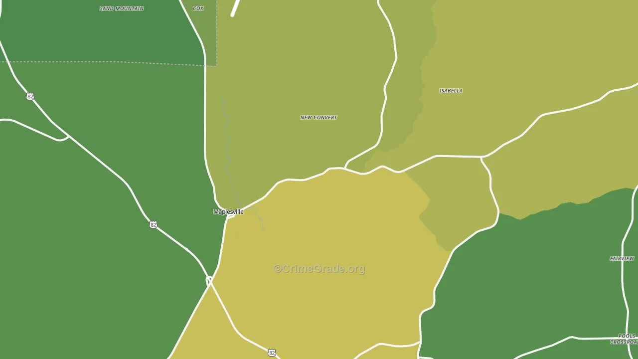 Maplesville, AL Map of Vehicle Theft Rates
