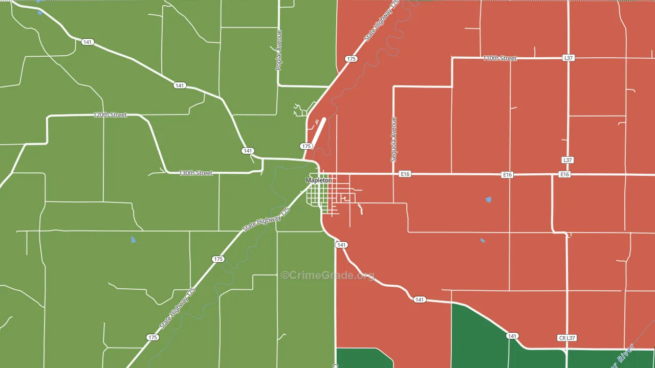 Mapleton, IA Map of Vehicle Theft Rates