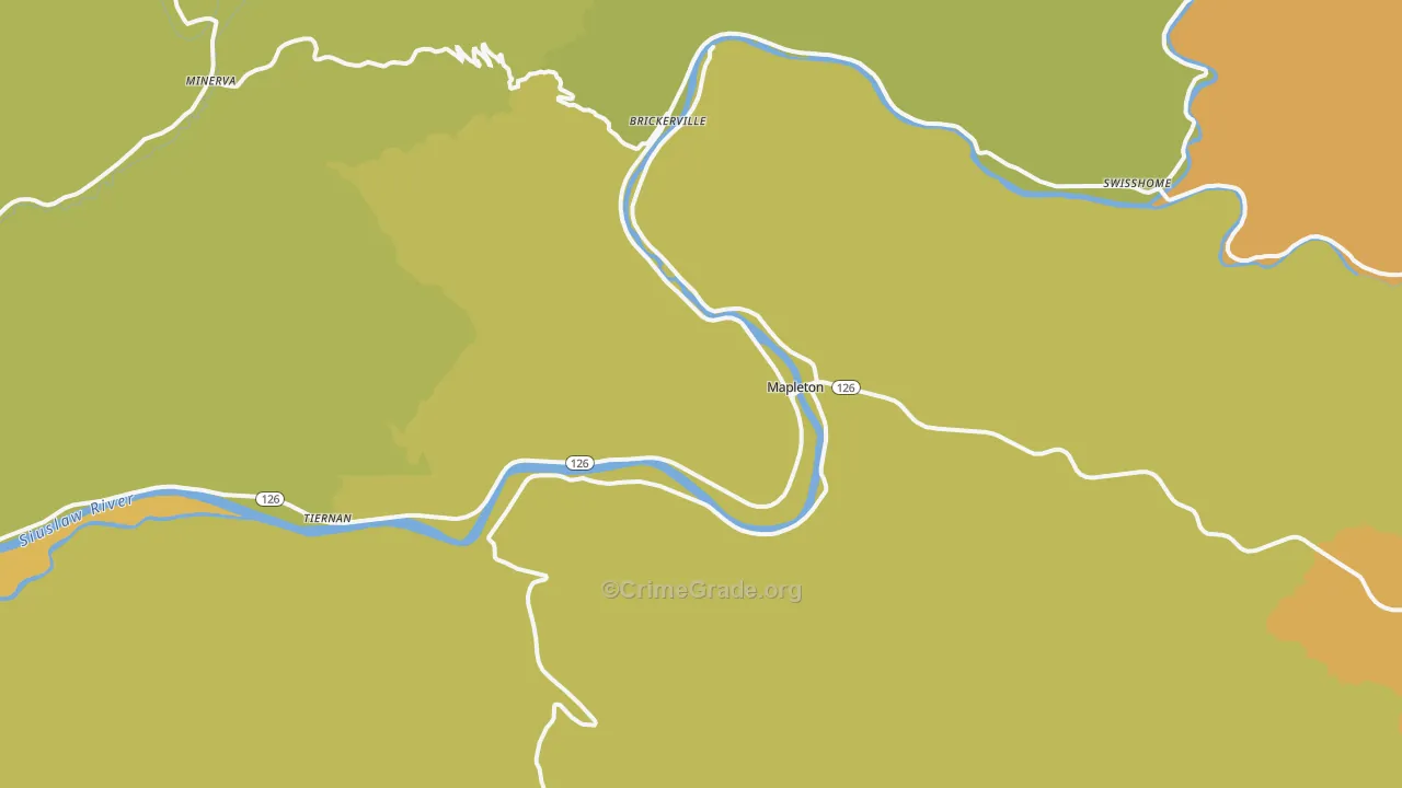 Mapleton, OR Map of Vehicle Theft Rates
