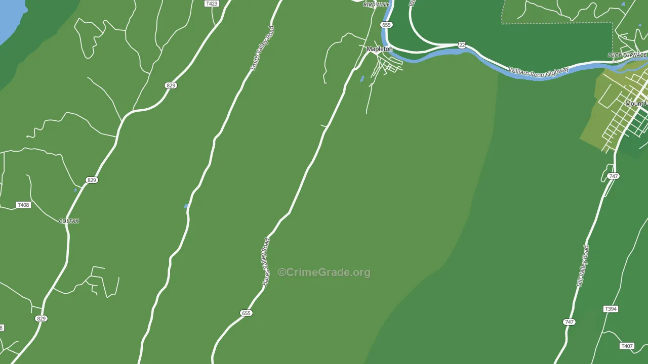 Mapleton, PA Map of Vehicle Theft Rates