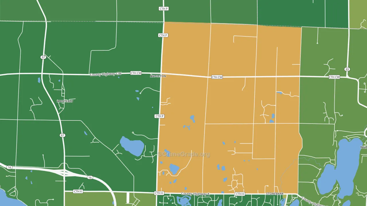 Mapleton, WI Map of Vehicle Theft Rates