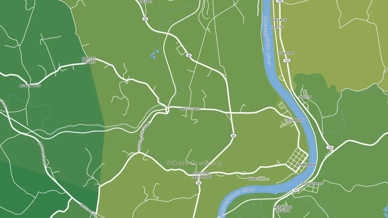 Mapletown, PA Map of Vehicle Theft Rates
