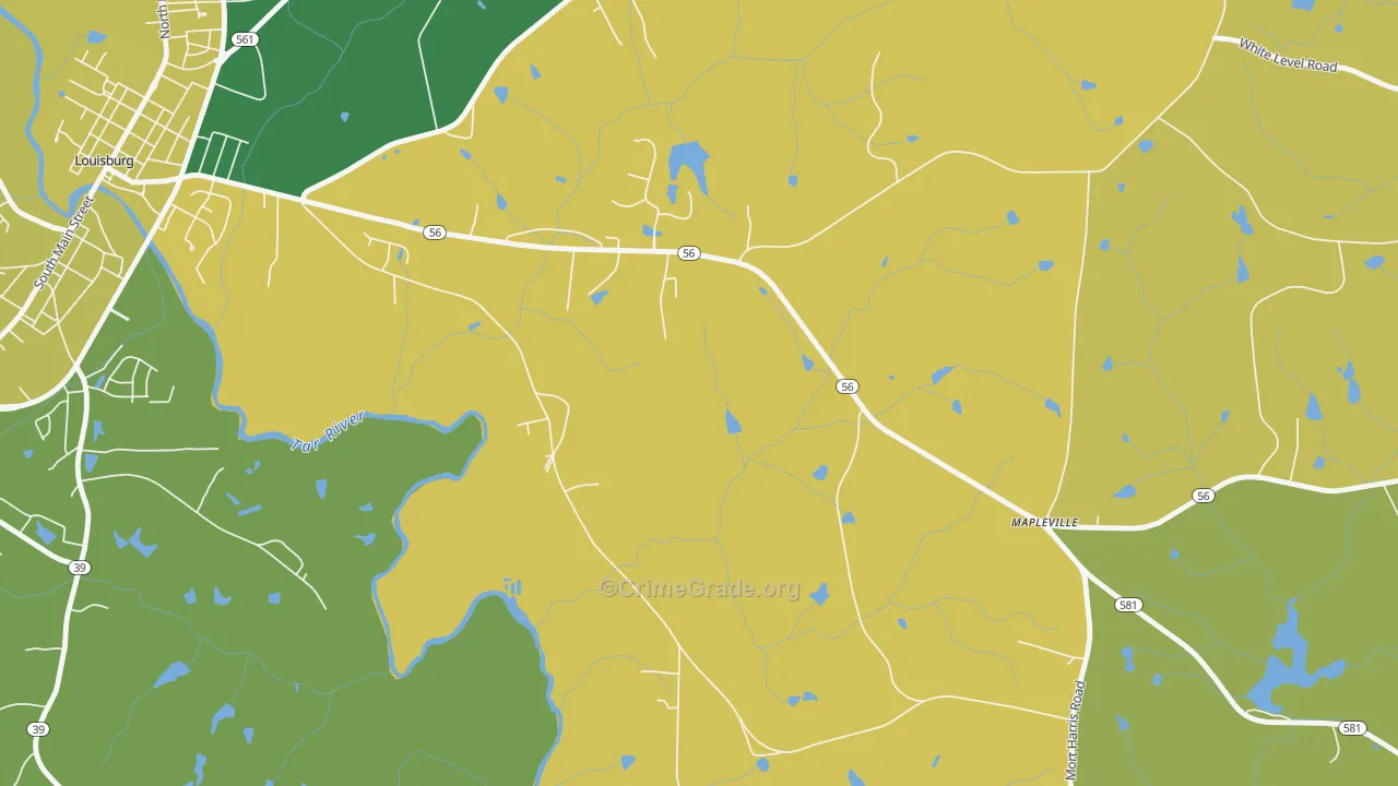Mapleville, NC Map of Vehicle Theft Rates