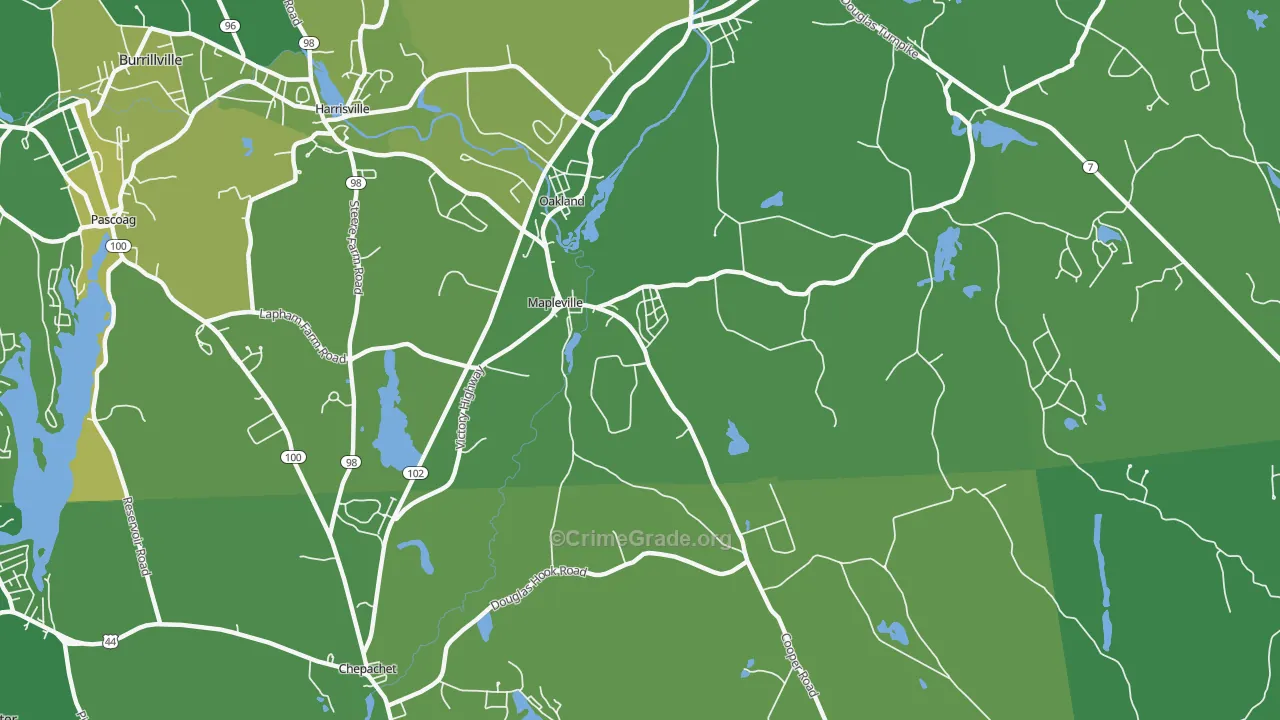 Mapleville, RI Map of Vehicle Theft Rates