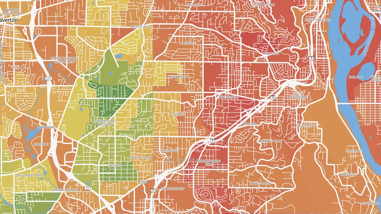 Maplewood-Ashcreek, Portland, OR Map of Vehicle Theft Rates