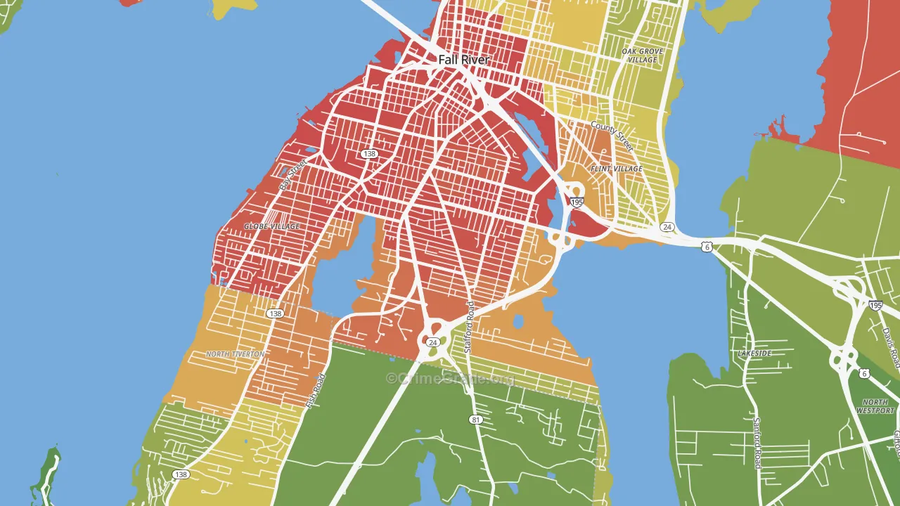 Maplewood, Fall River, MA Map of Vehicle Theft Rates
