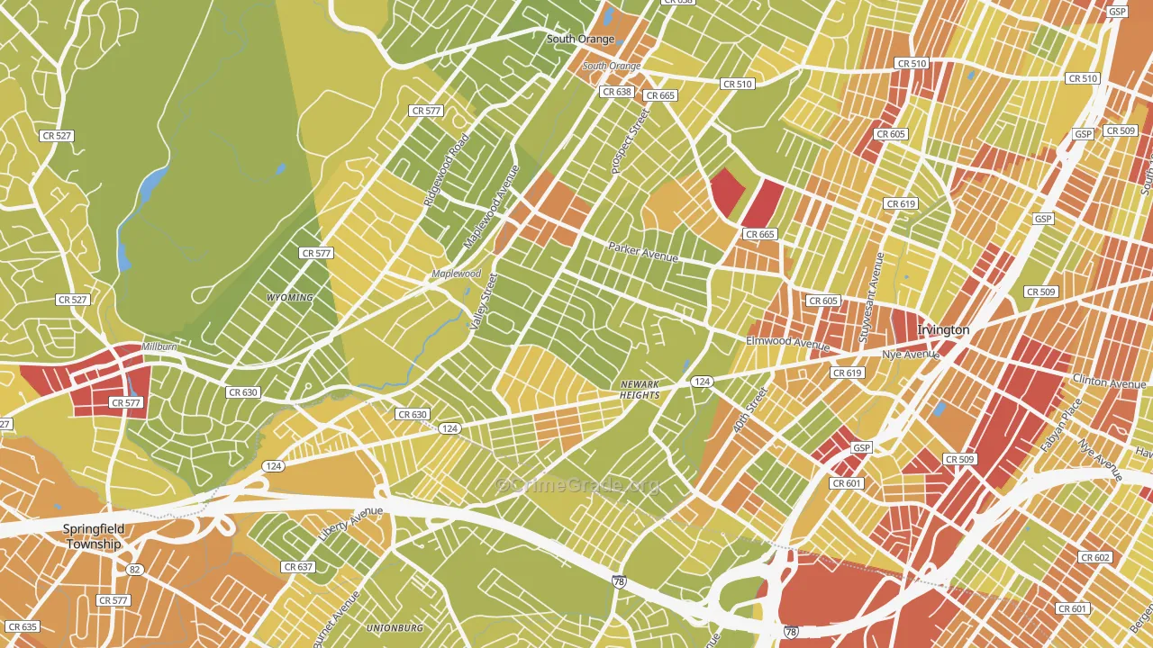 Maplewood, NJ Map of Vehicle Theft Rates