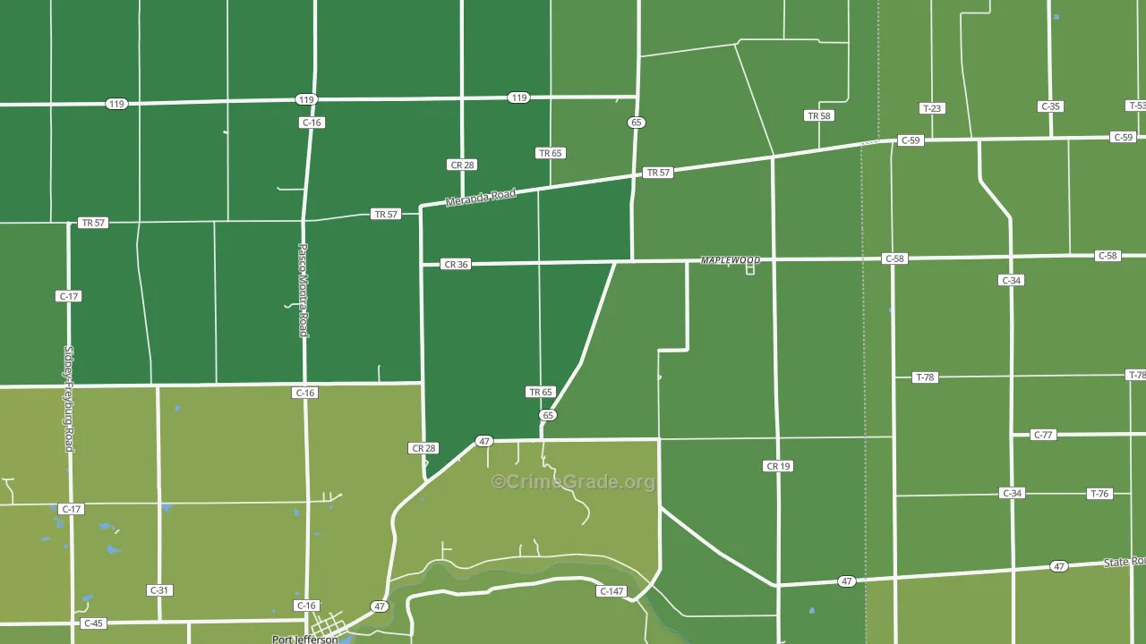 Maplewood, OH Map of Vehicle Theft Rates
