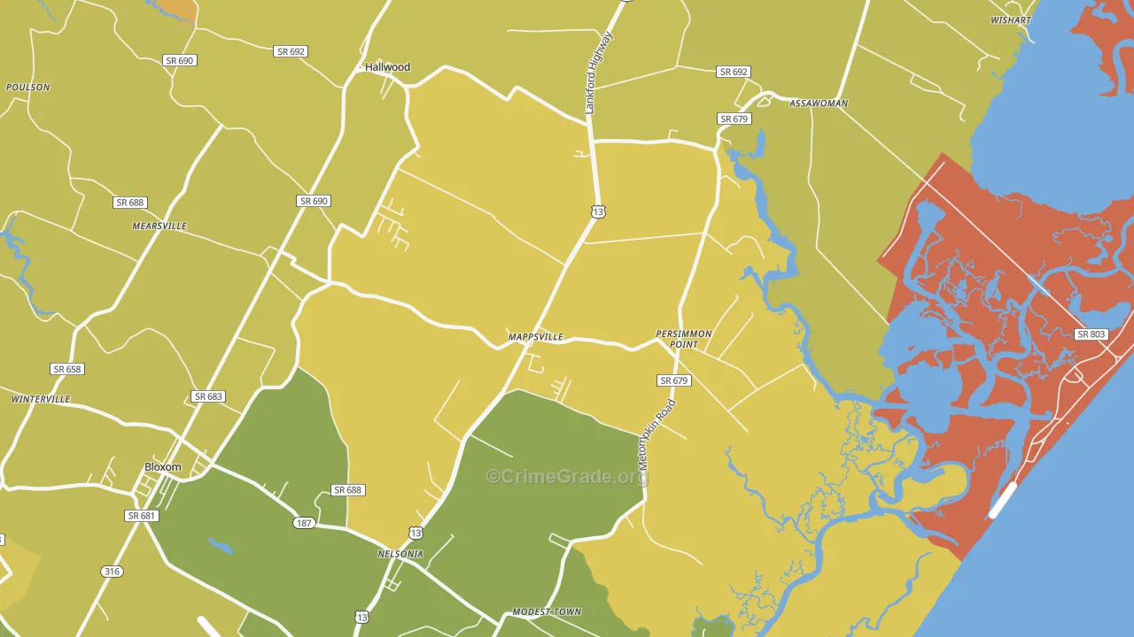 Mappsville, VA Map of Vehicle Theft Rates