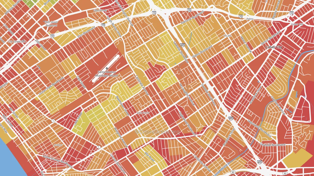 Mar Vista, Los Angeles, CA Map of Vehicle Theft Rates