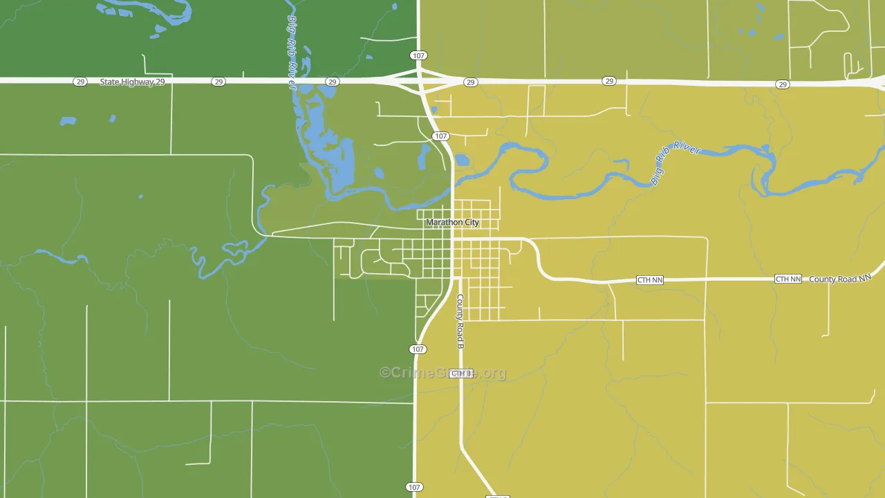 Marathon City, WI Map of Vehicle Theft Rates