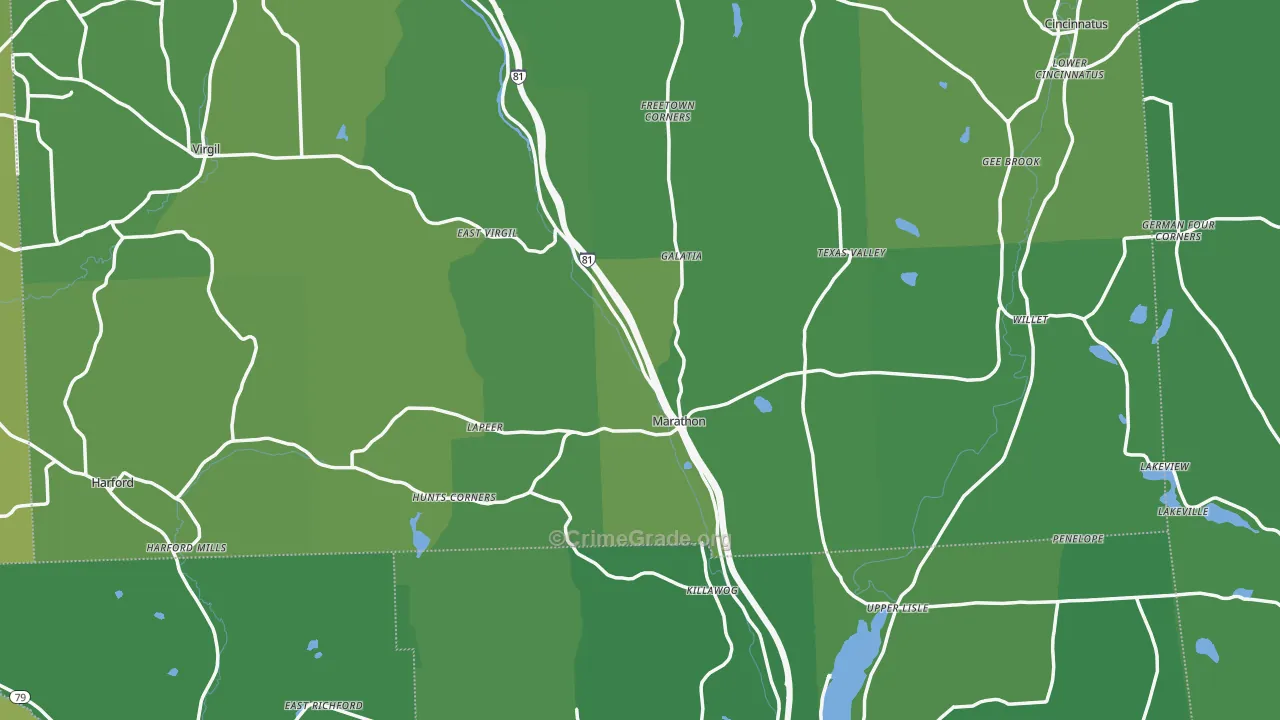 Marathon, NY Map of Vehicle Theft Rates