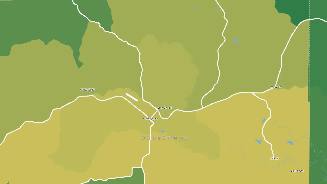 Marble Hill, MO Map of Vehicle Theft Rates