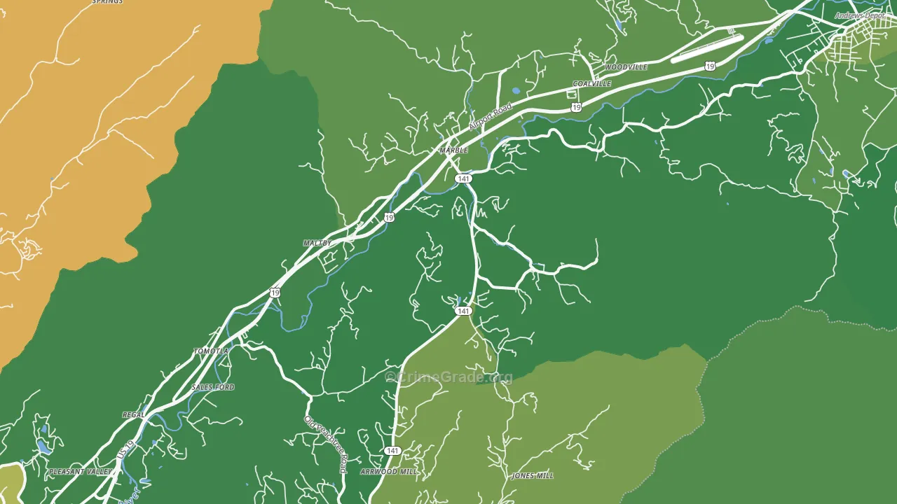 Marble, NC Map of Vehicle Theft Rates