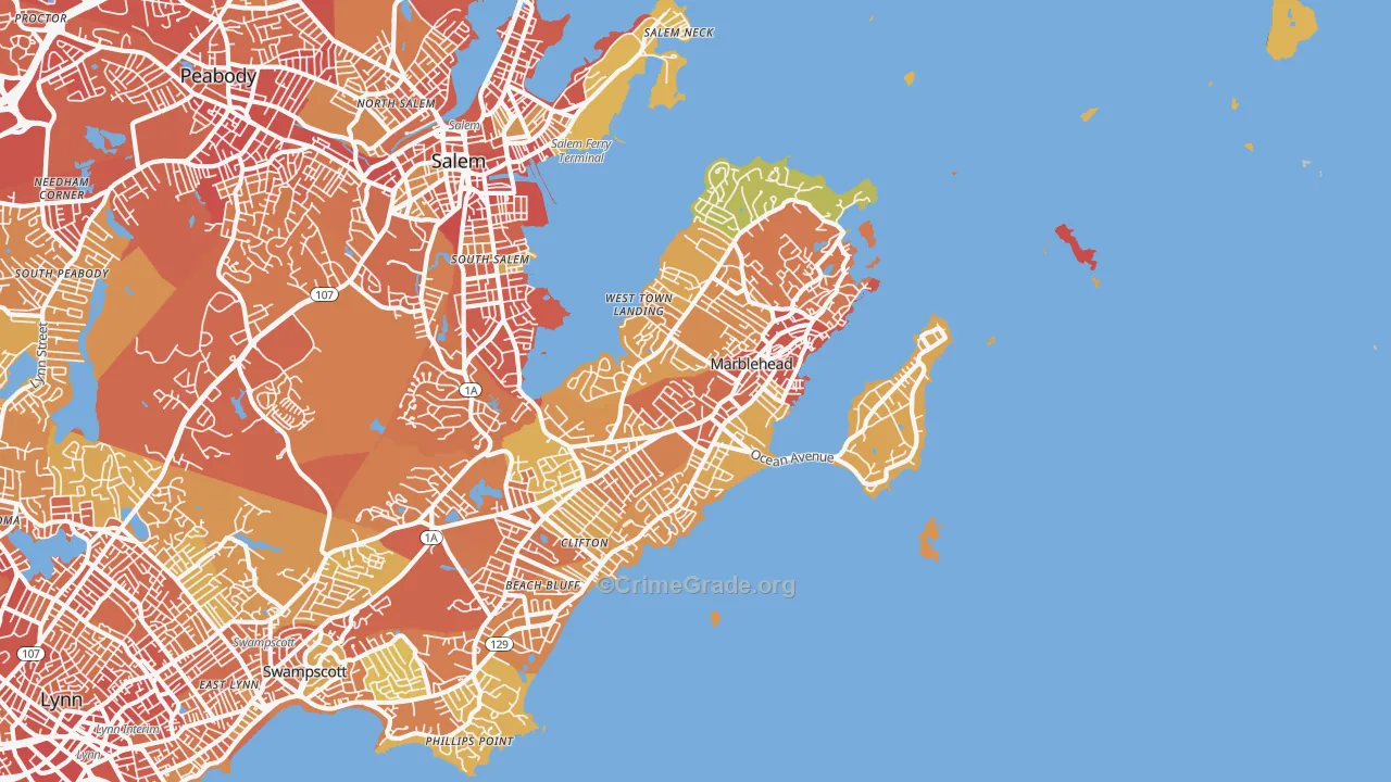 Marblehead, MA Map of Vehicle Theft Rates