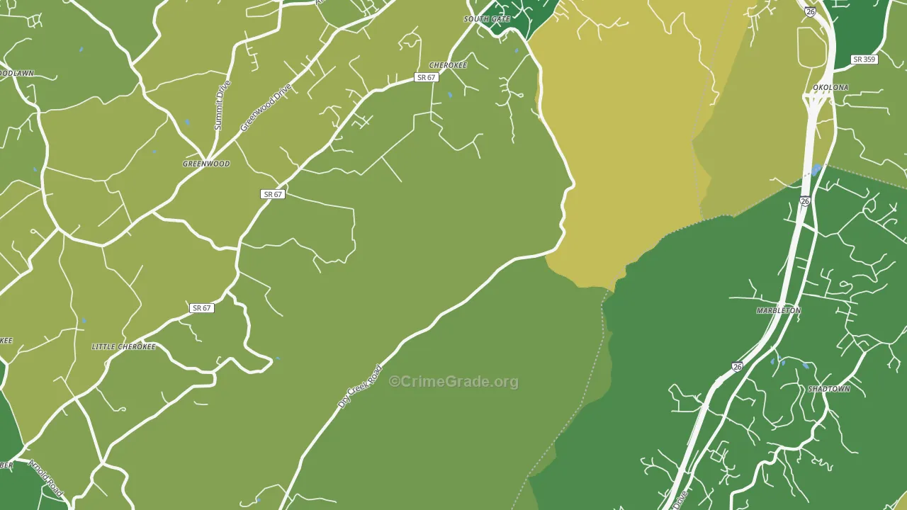 Marbleton, TN Map of Vehicle Theft Rates