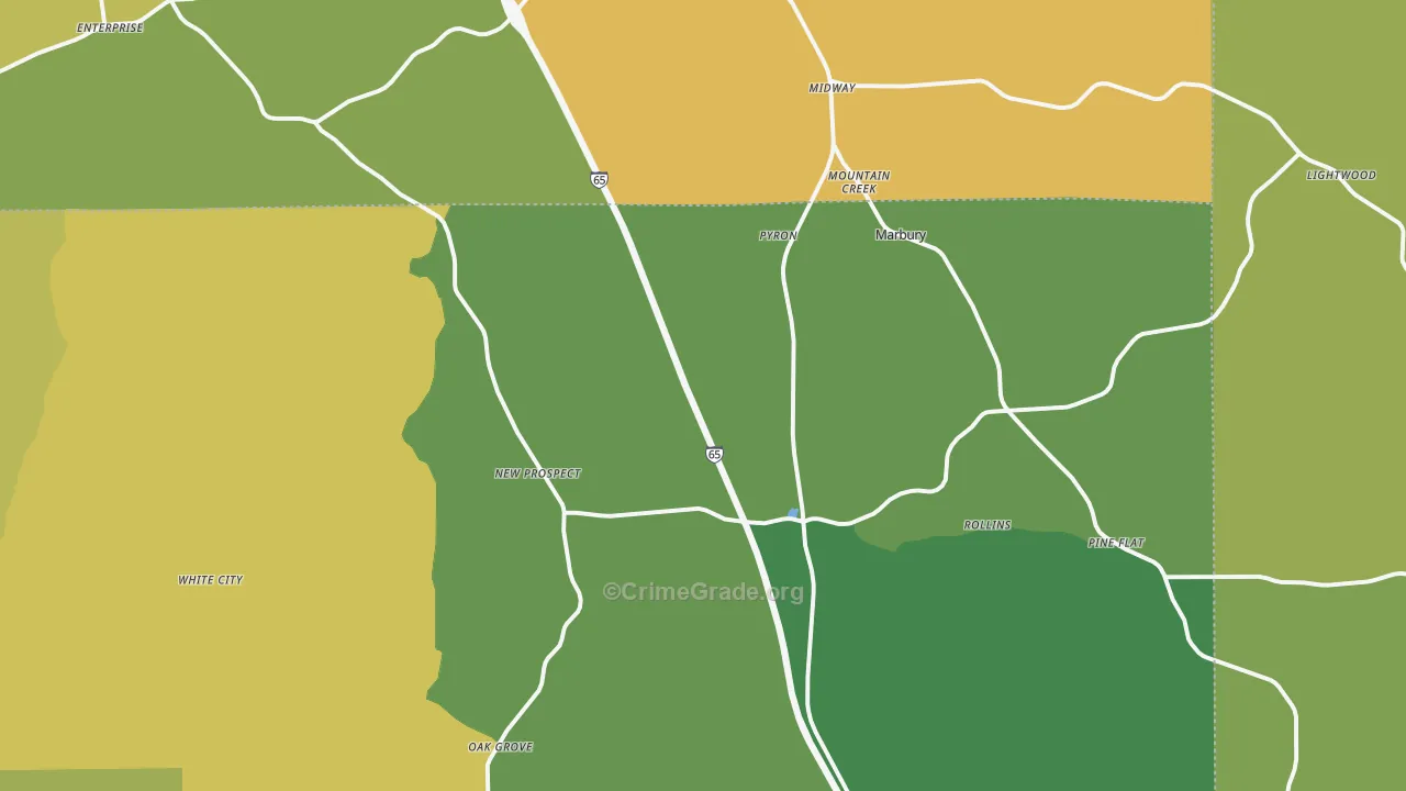 Marbury, AL Map of Vehicle Theft Rates