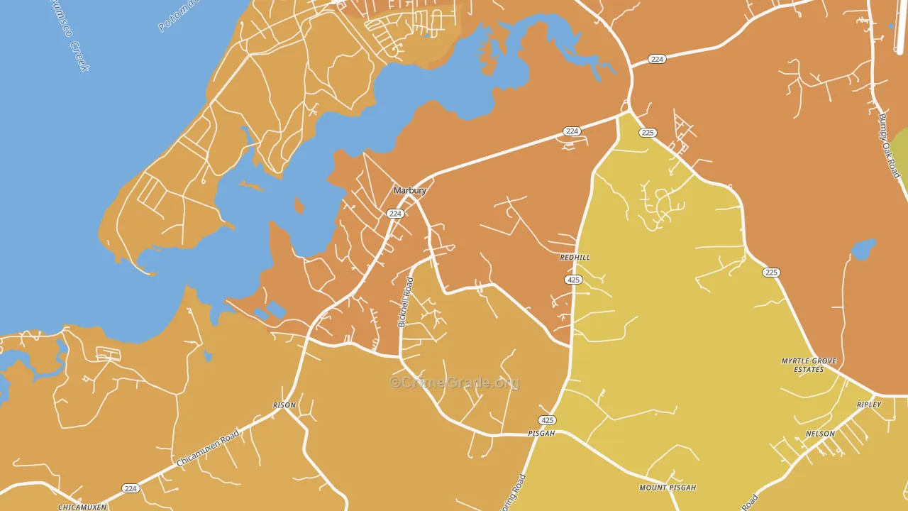 Marbury, MD Map of Vehicle Theft Rates