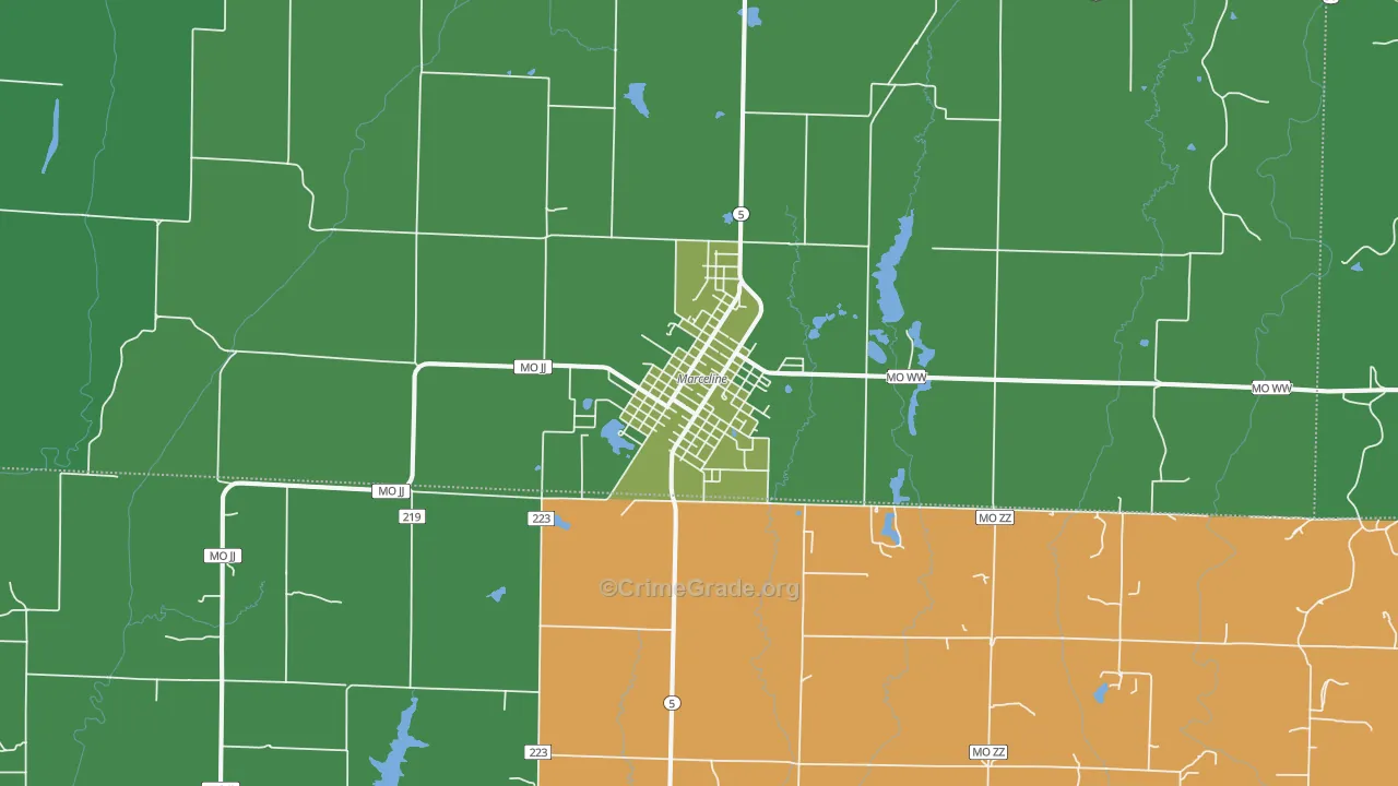 Marceline, MO Map of Vehicle Theft Rates