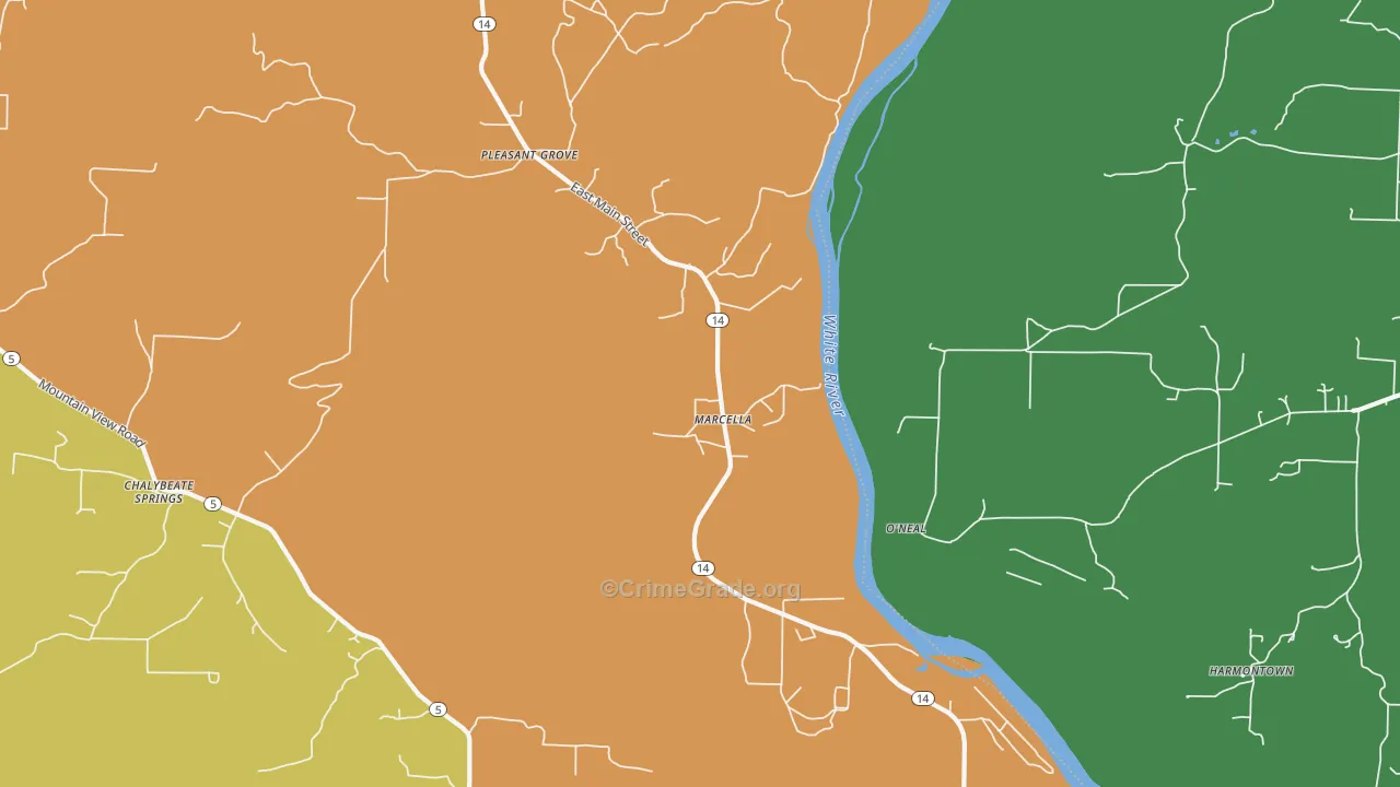 Marcella, AR Map of Vehicle Theft Rates