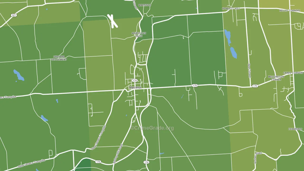 Marcellus, NY Map of Vehicle Theft Rates