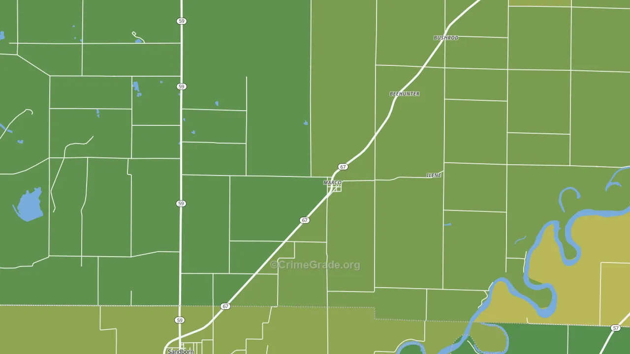 Marco, IN Map of Vehicle Theft Rates