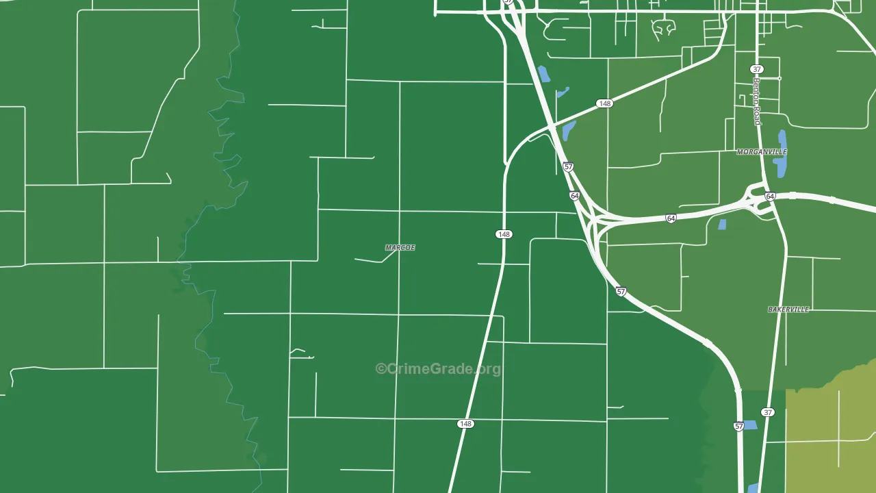 Marcoe, IL Map of Vehicle Theft Rates