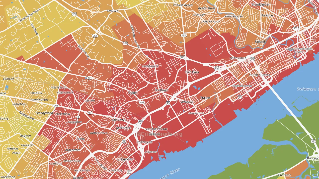 Marcus Hook, PA Map of Vehicle Theft Rates