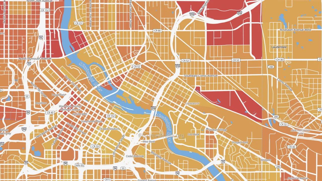Marcy Holmes, Minneapolis, MN Map of Vehicle Theft Rates