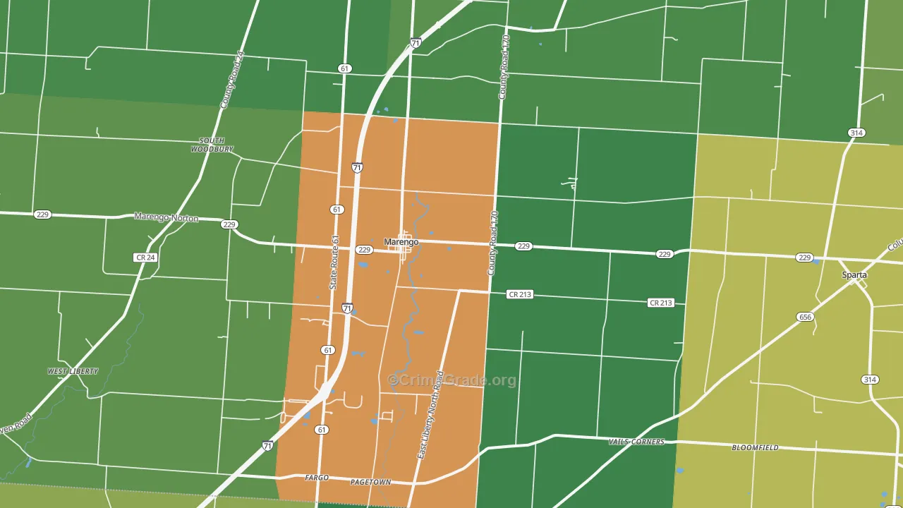 Marengo, OH Map of Vehicle Theft Rates