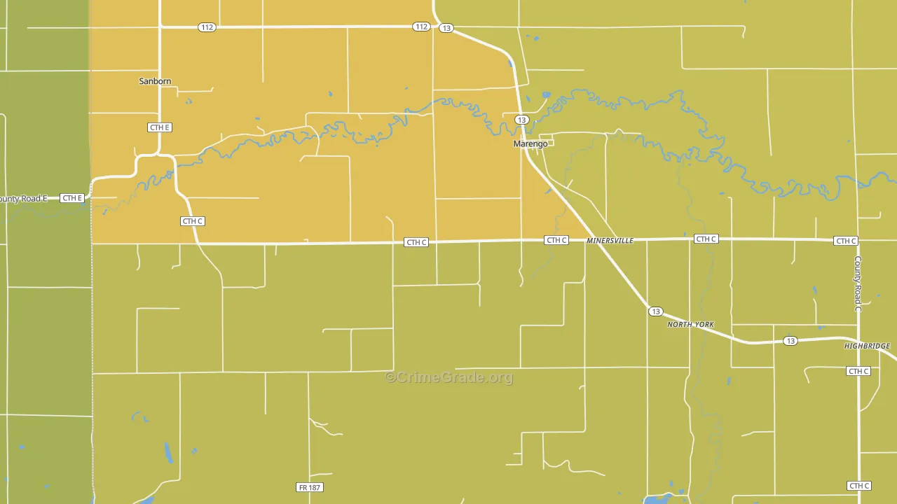 Marengo, WI Map of Vehicle Theft Rates