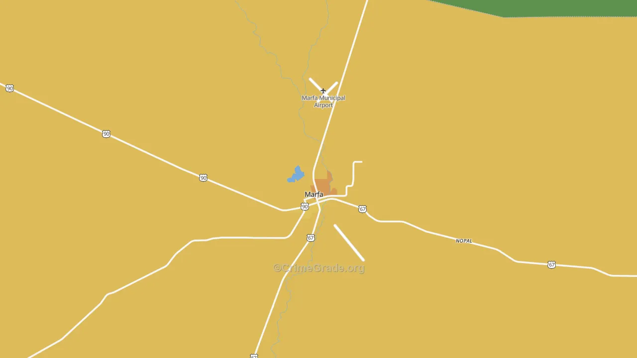 Marfa, TX Map of Vehicle Theft Rates