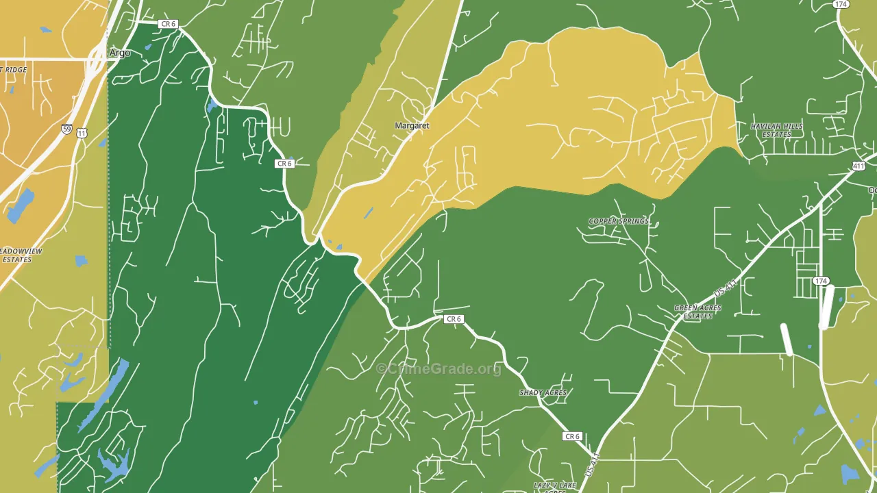 Margaret, AL Map of Vehicle Theft Rates
