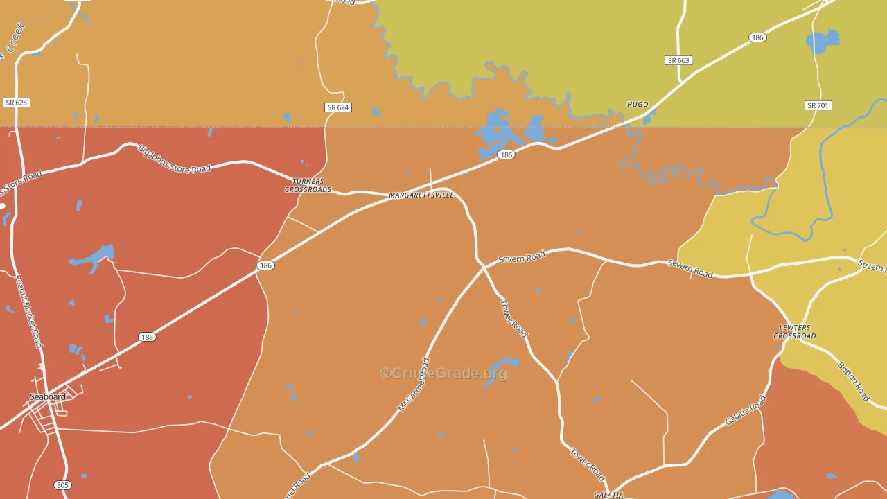 Margarettsville, NC Map of Vehicle Theft Rates