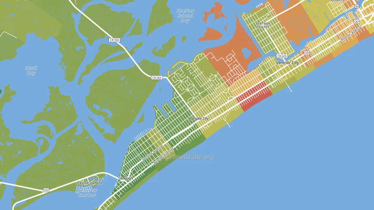 Margate City, NJ Map of Vehicle Theft Rates